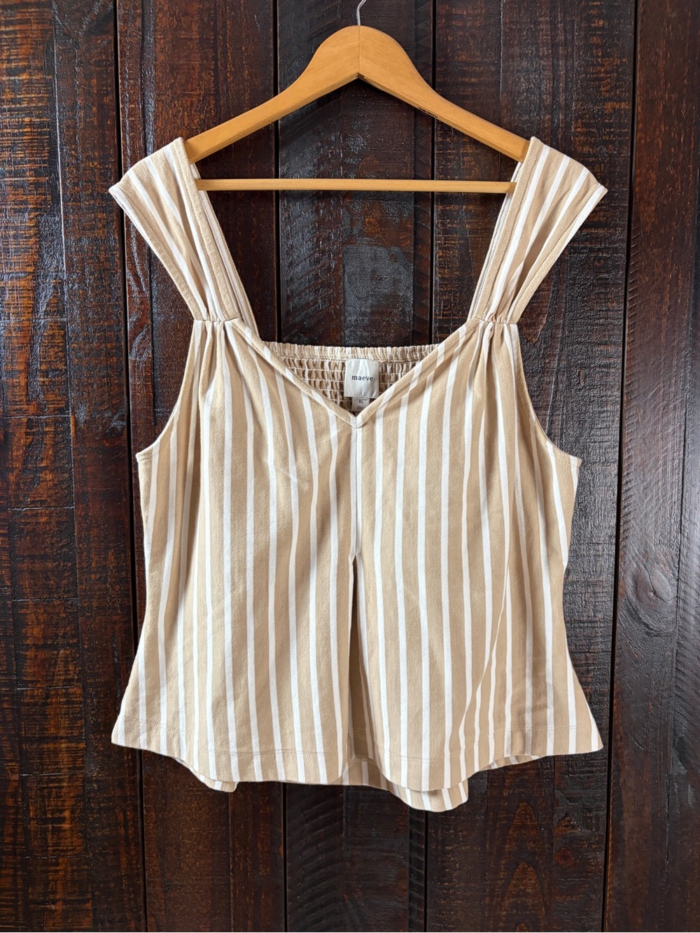 Maeve Anthropologie Striped Tank Top Tan White Coastal Grandmother Boho XL